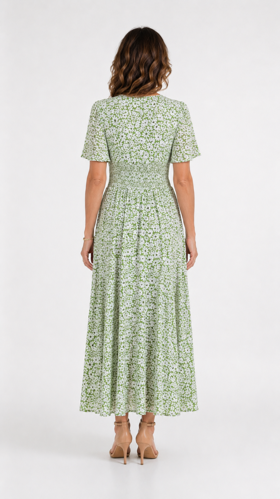 Vestido floral fluido – verde salvia