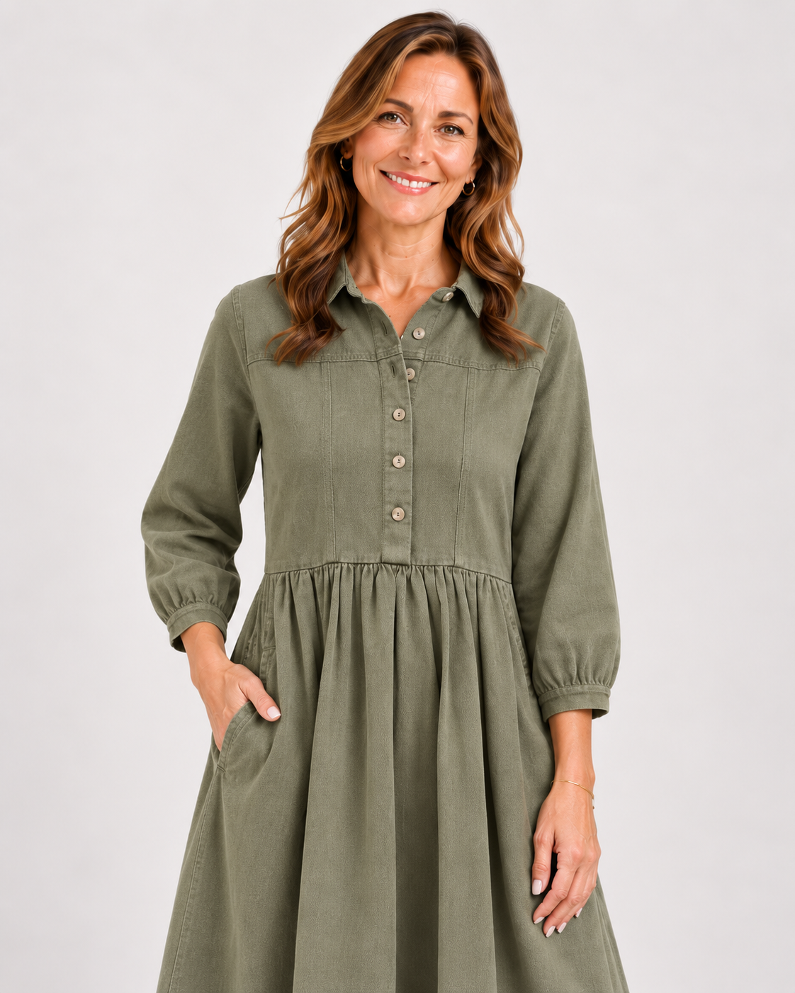 Vestido Camisero Midi Verde Oliva