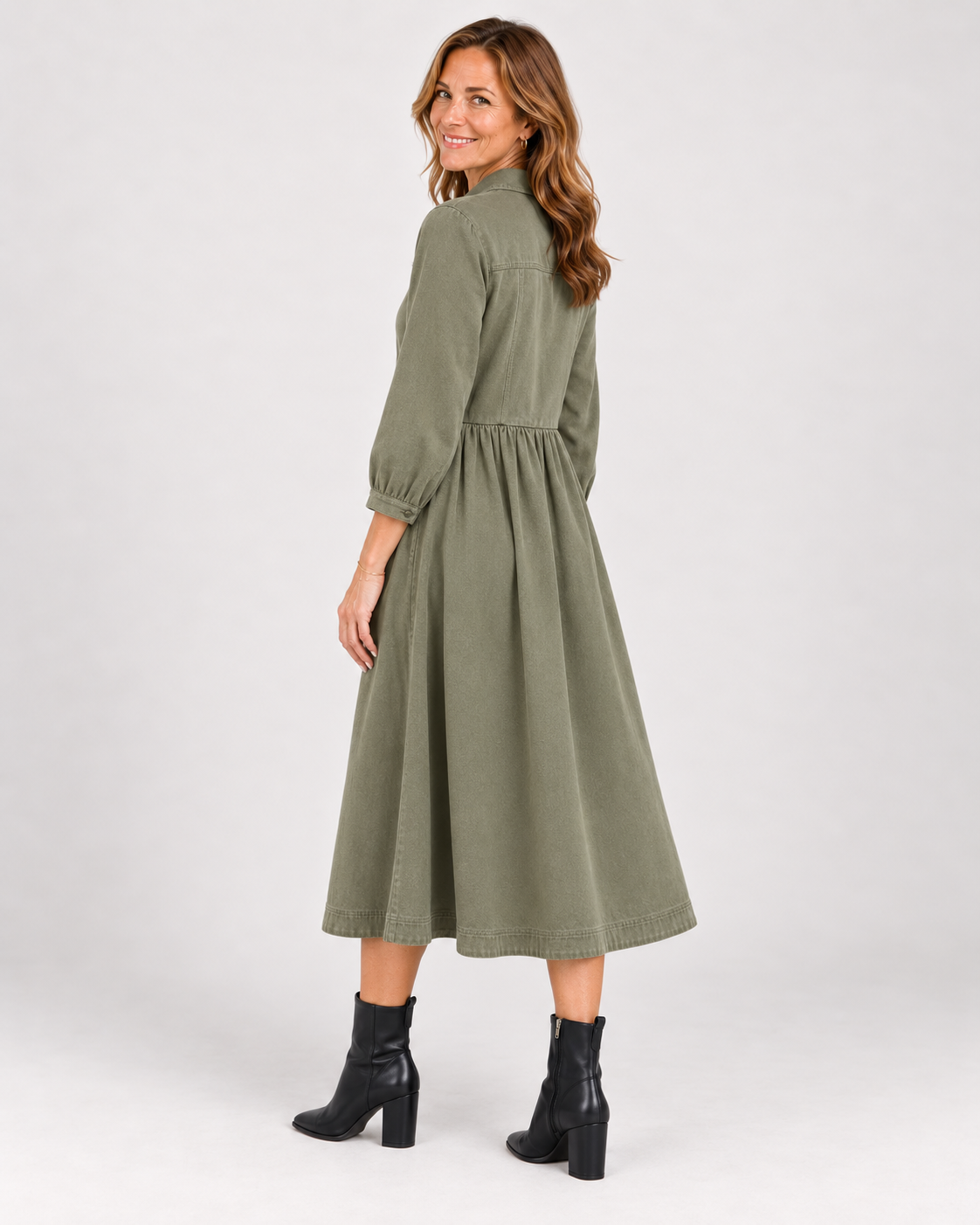Vestido Camisero Midi Verde Oliva