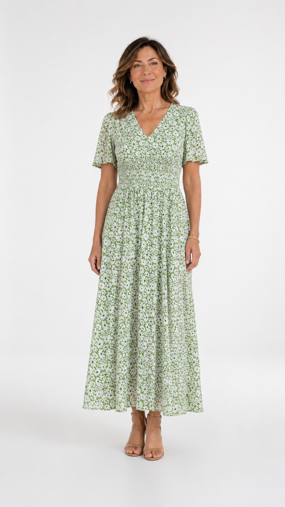 Vestido floral fluido – verde salvia