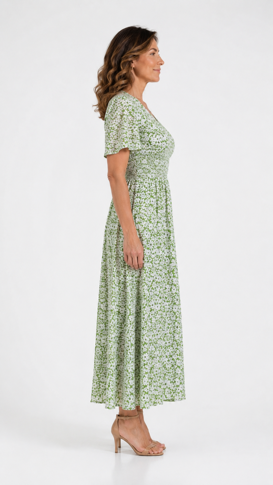 Vestido floral fluido – verde salvia
