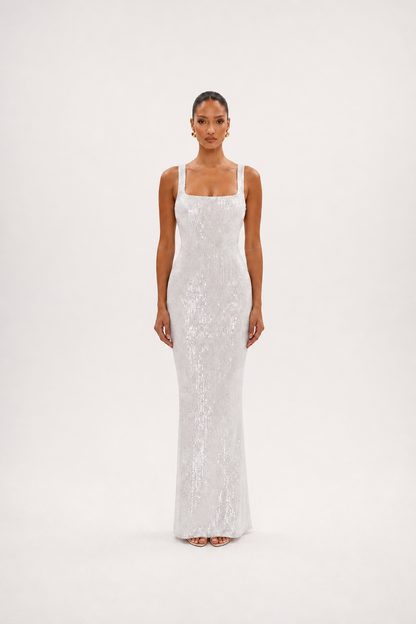 Vestido largo brillante – blanco