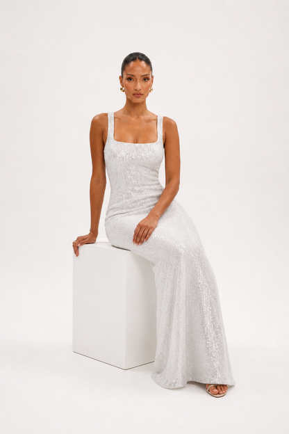 Vestido largo brillante – blanco