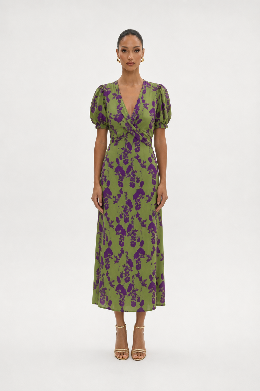 Vestido midi floral – verde