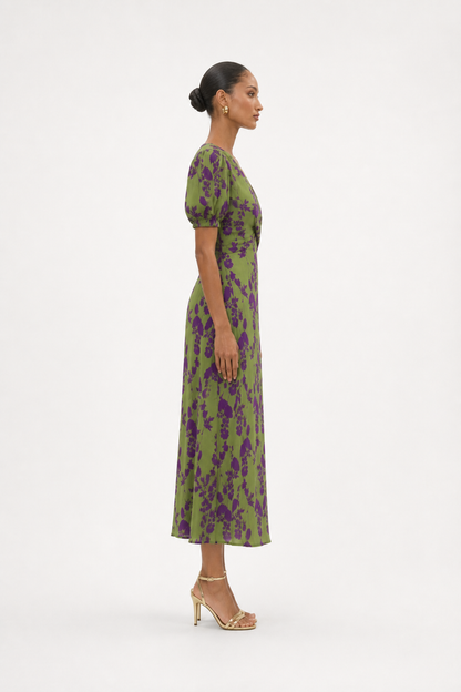 Vestido midi floral – verde