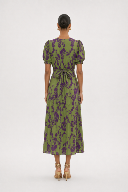 Vestido midi floral – verde