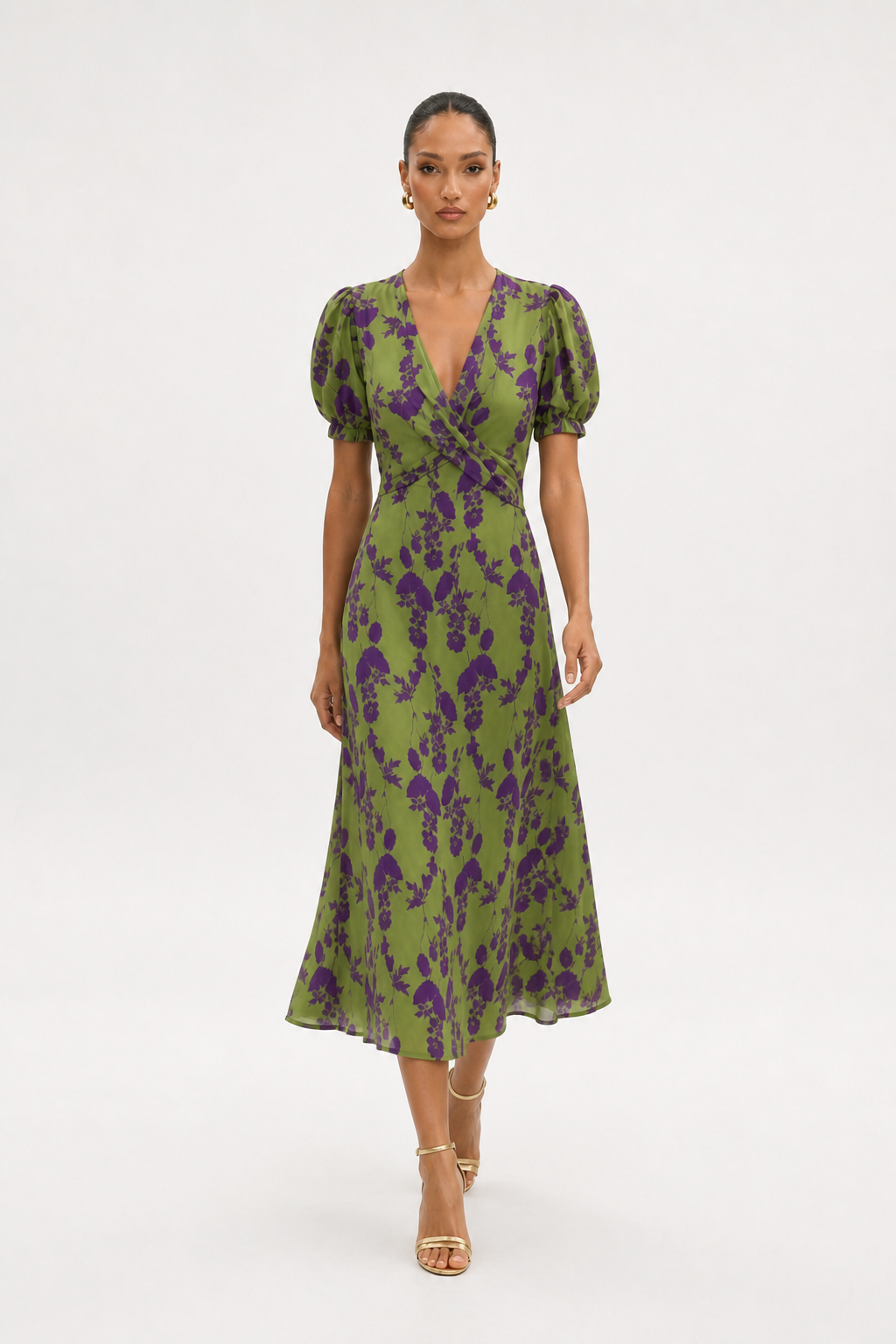 Vestido midi floral – verde