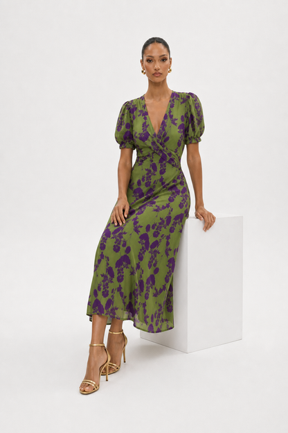 Vestido midi floral – verde