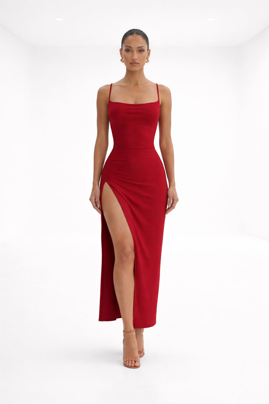 Vestido midi con abertura – rojo