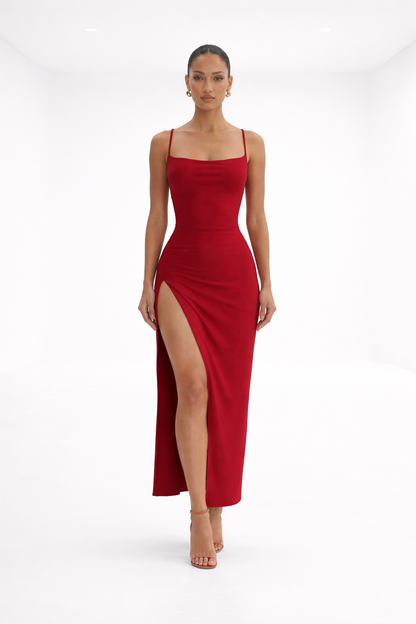 Vestido midi con abertura – rojo