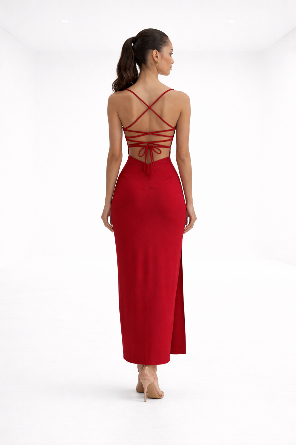 Vestido midi con abertura – rojo