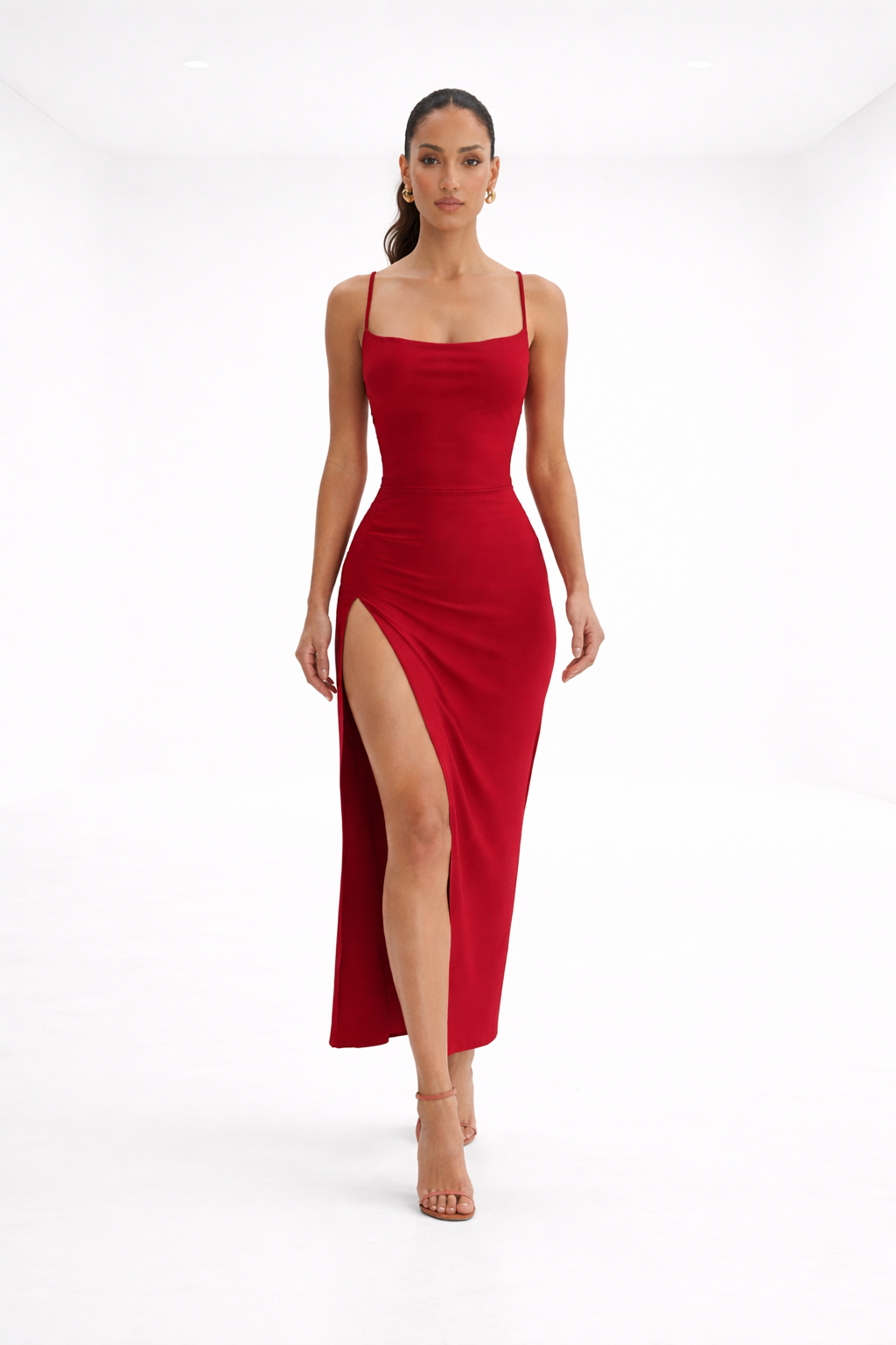 Vestido midi con abertura – rojo