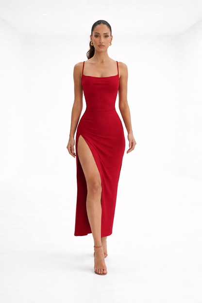 Vestido midi con abertura – rojo