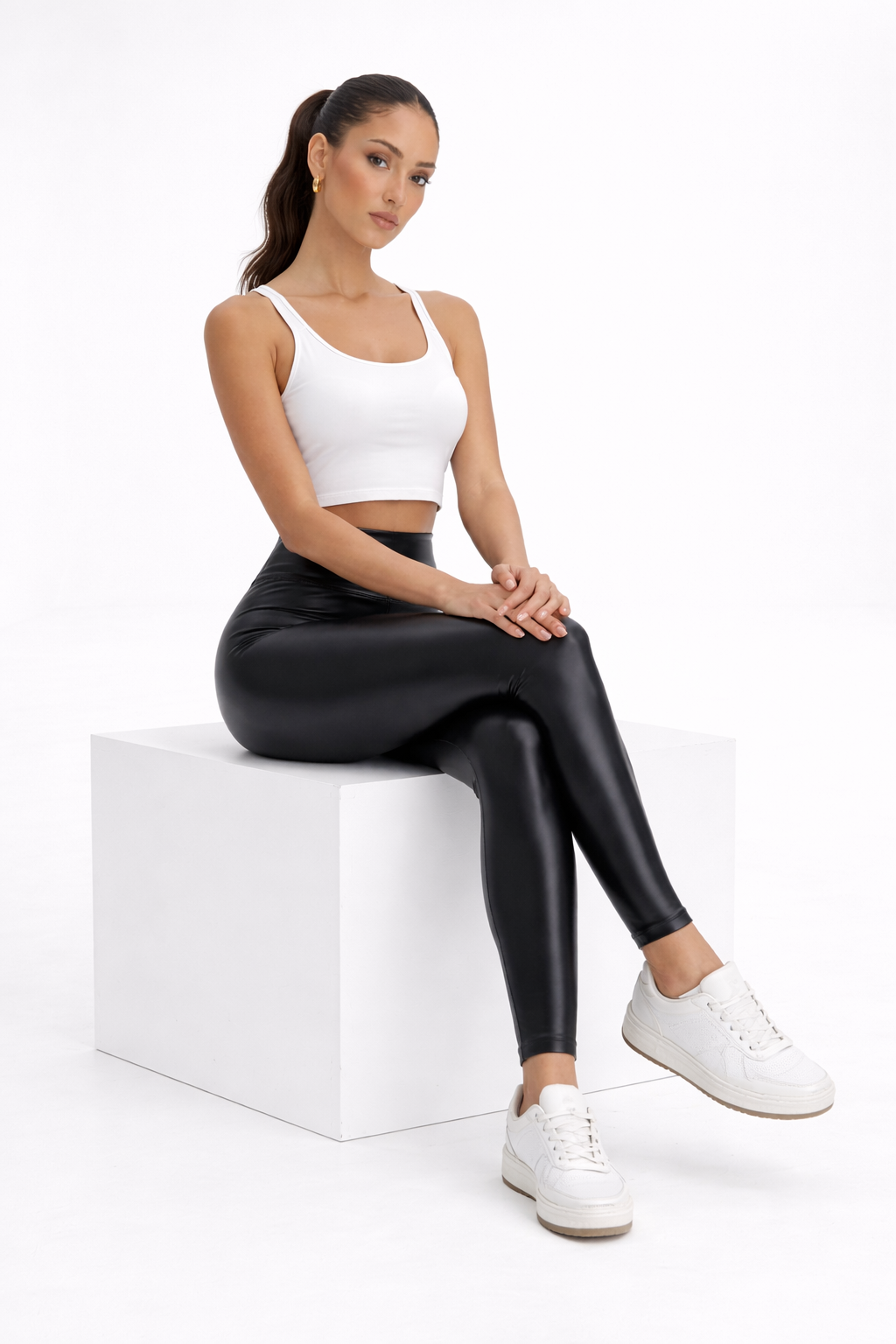 Leggings efecto cuero – negro