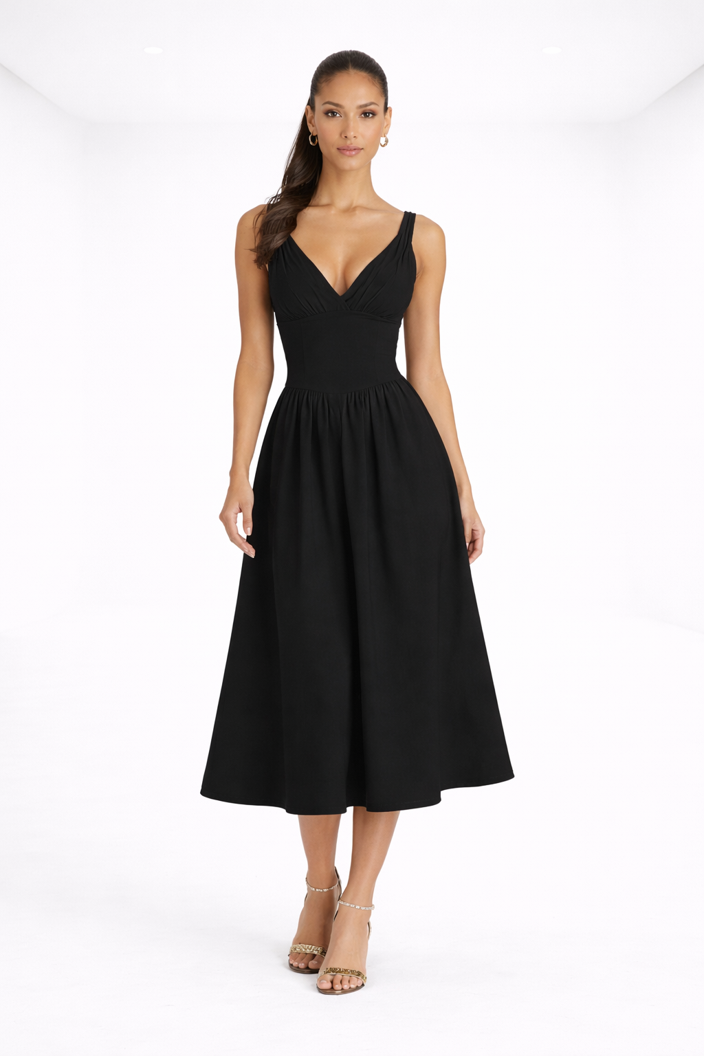 Vestido midi elegante – negro