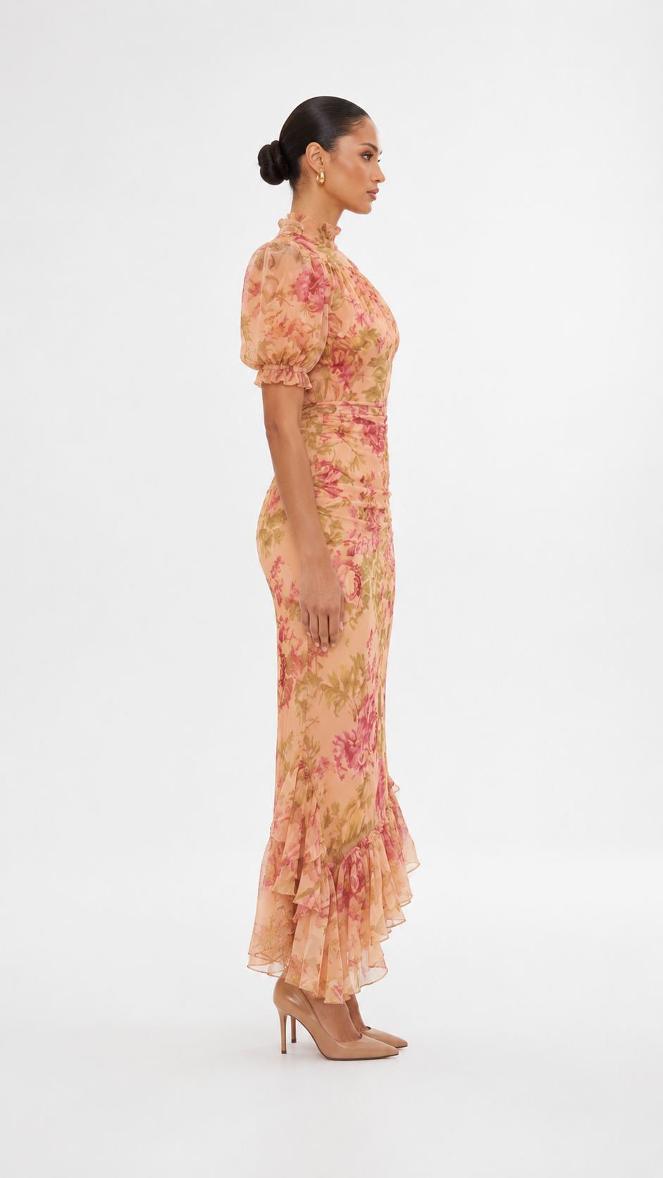 Vestido midi floral – melocotón