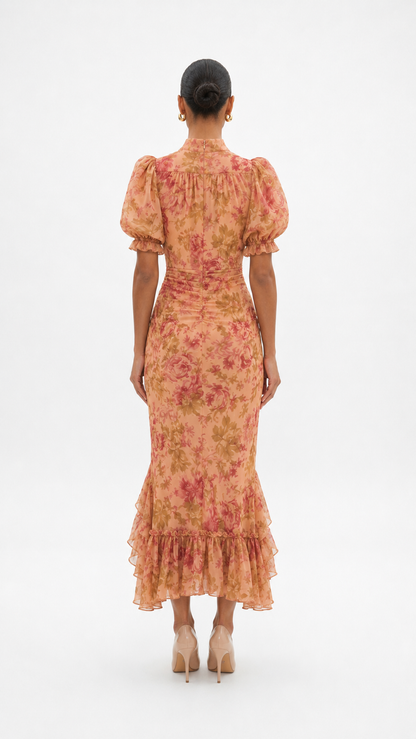 Vestido midi floral – melocotón
