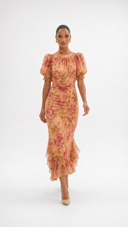 Vestido midi floral – melocotón
