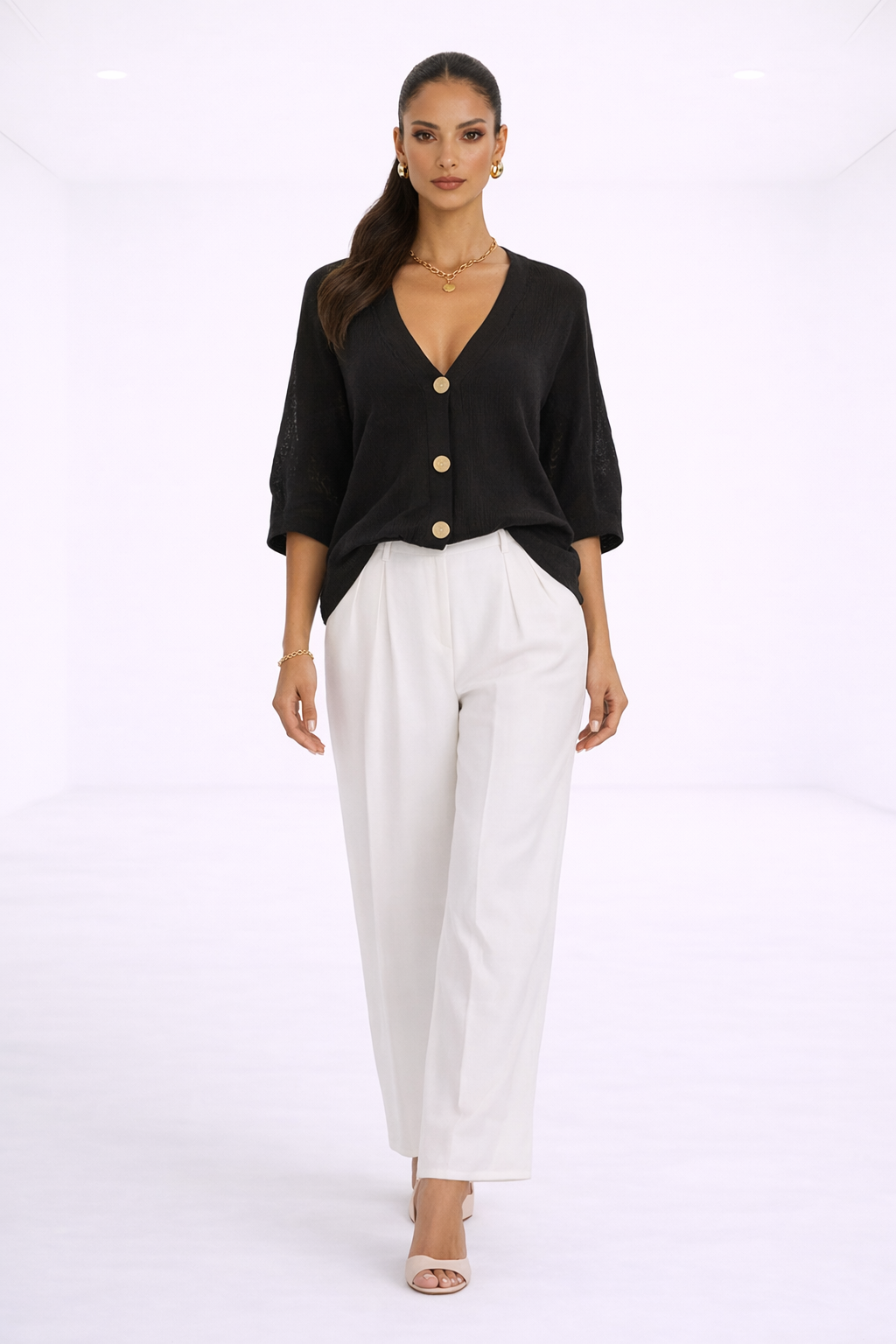 Blusa elegante de escote en V – negro