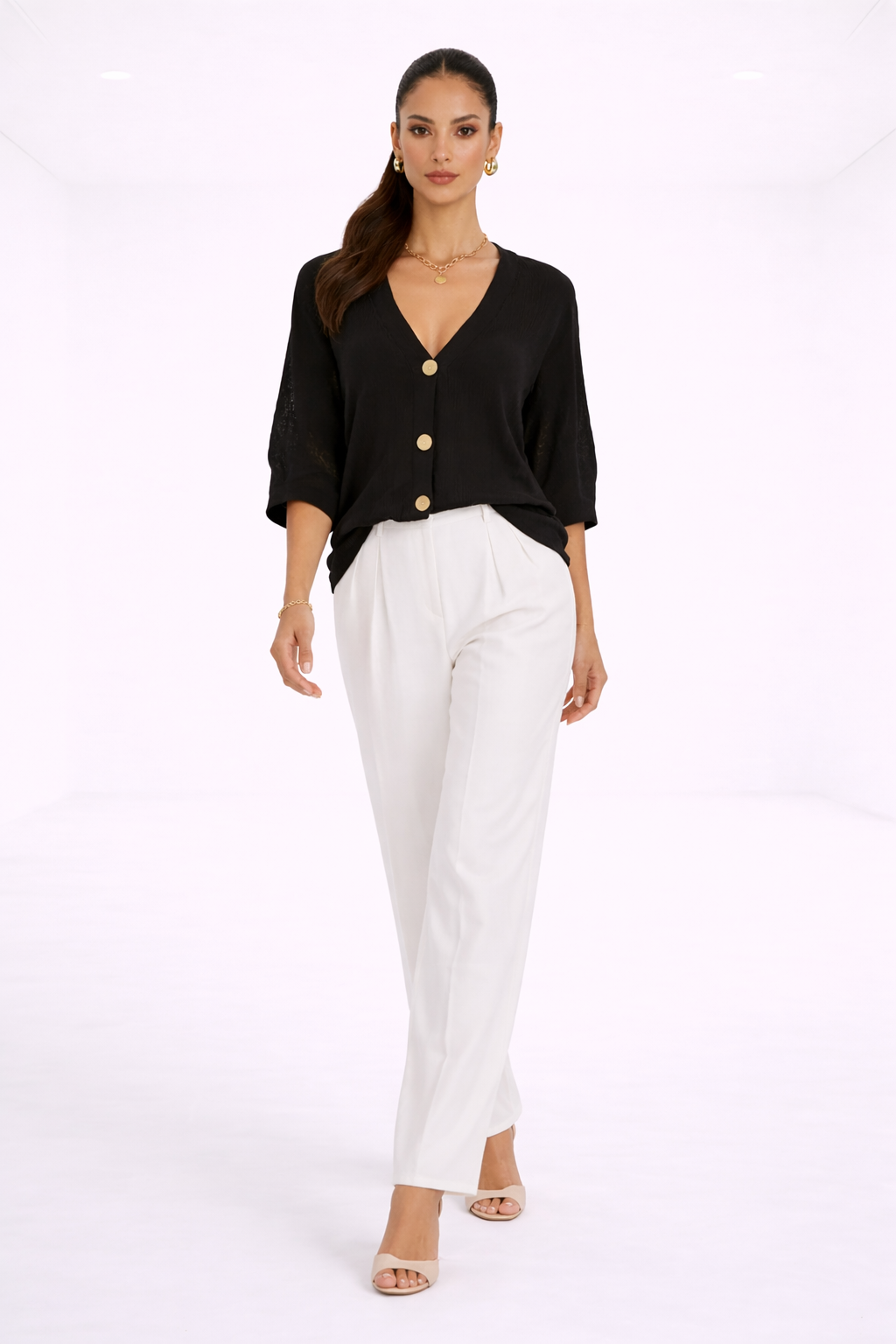 Blusa elegante de escote en V – negro