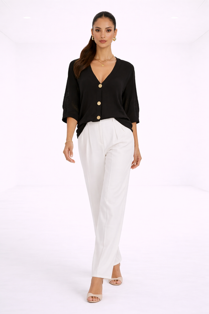 Blusa elegante de escote en V – negro