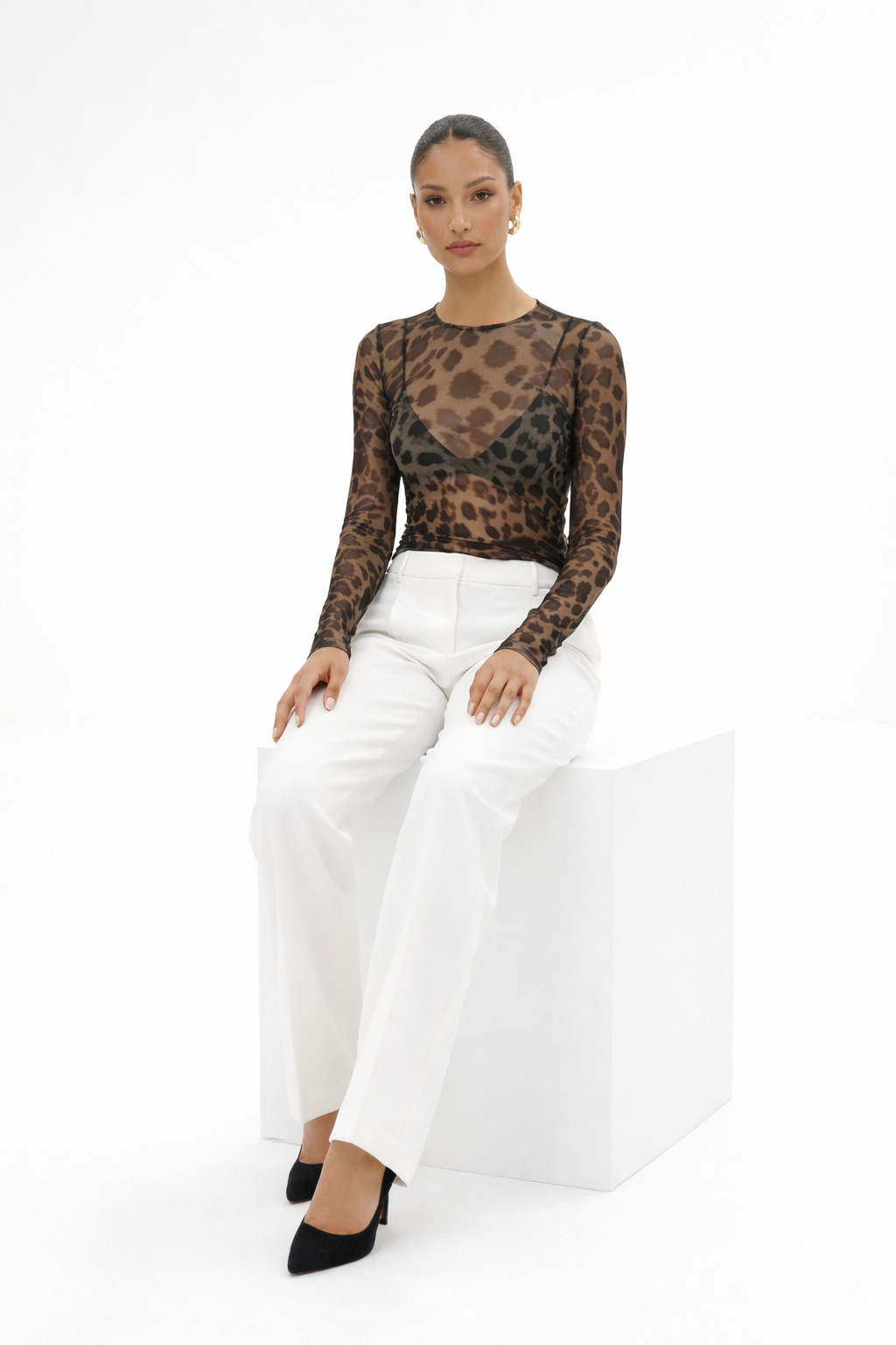 Top transparente estampado – negro