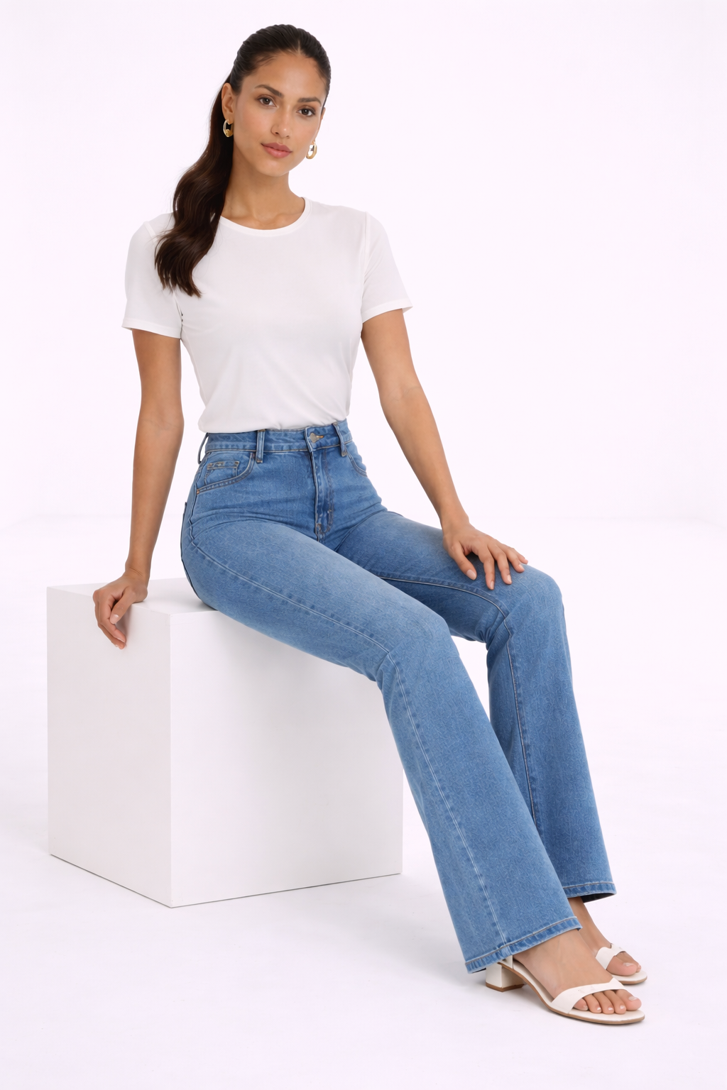 Jeans rectos de tiro alto – azul