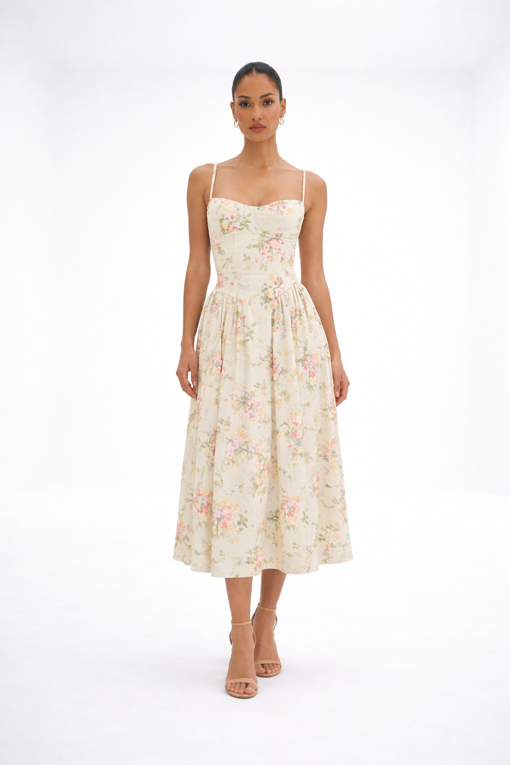 Vestido midi floral – beige