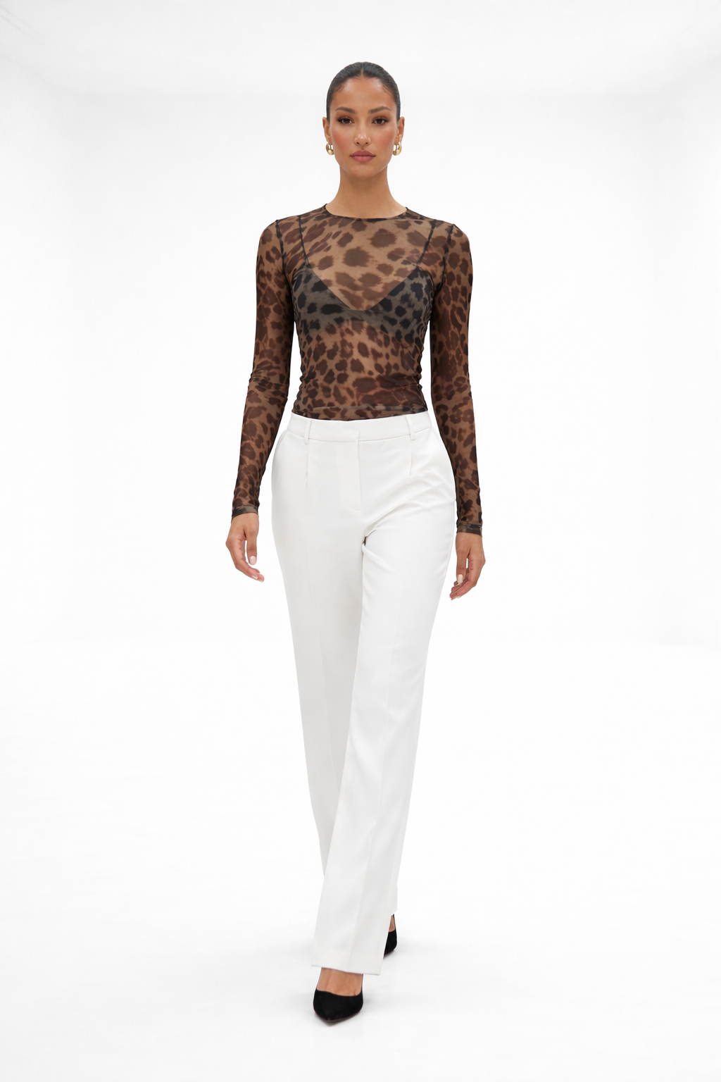 Top transparente estampado – negro