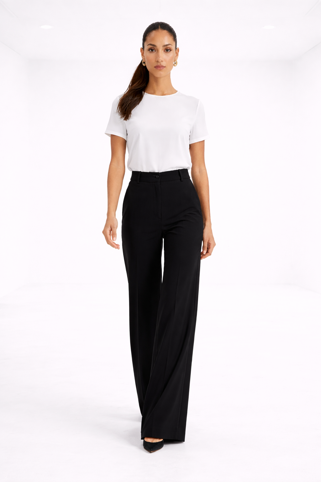 Pantalón recto de tiro alto – negro